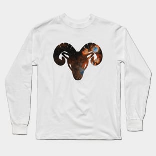 Aries Goat Head Cosmic Galaxy Long Sleeve T-Shirt